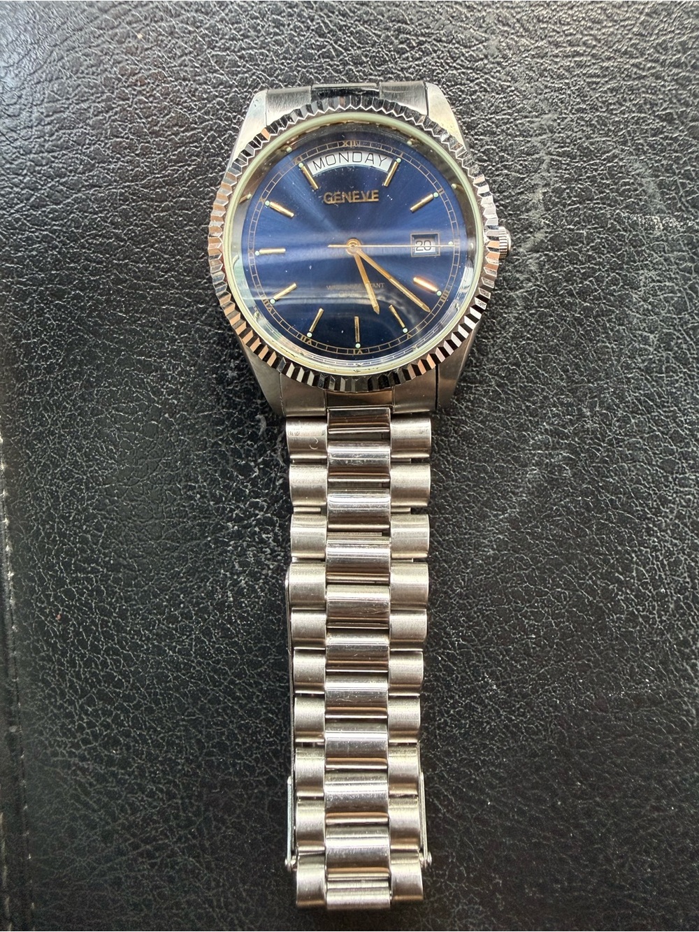 Men's Blue Dial Stainless Steel Day-Date Watch